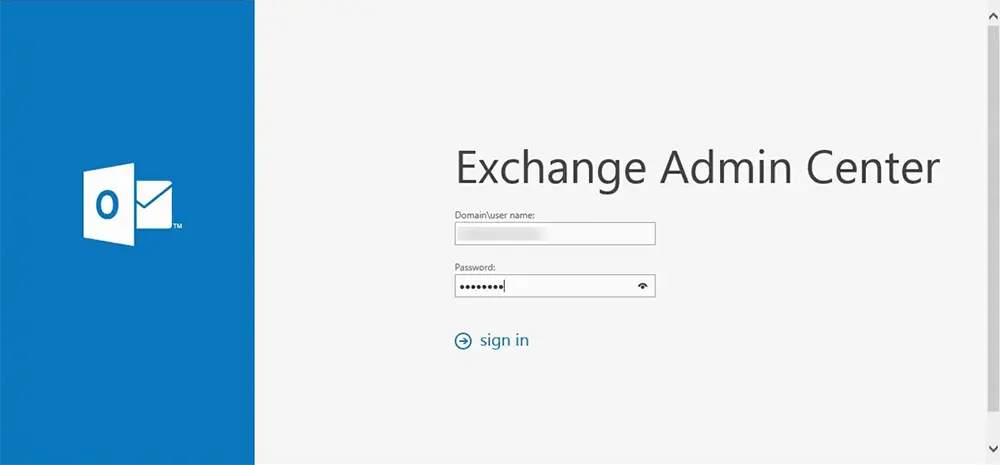 Admin login for Exchange account.