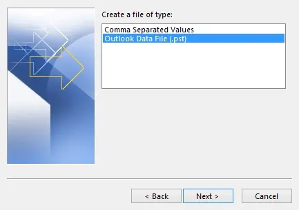 outlook data file option