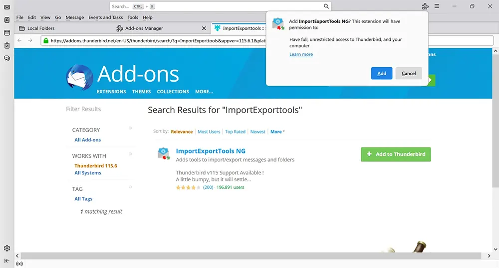 Confirming Add-on Installation in Mozilla Thunderbird