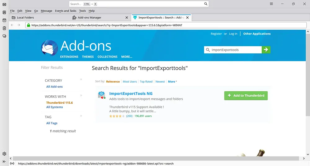 Installing ImportExportTools NG Add-on in Thunderbird