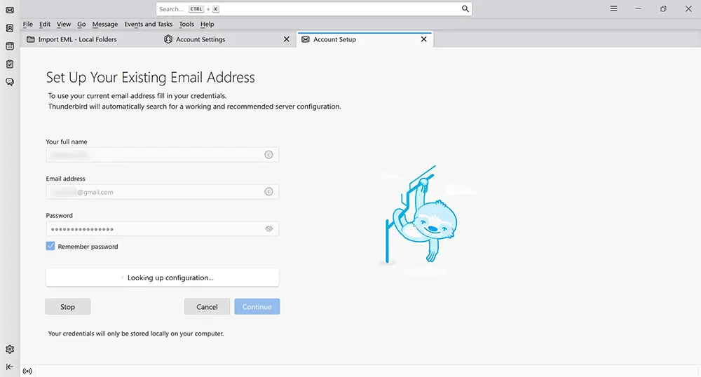 Enter Gmail details in Thunderbird setup