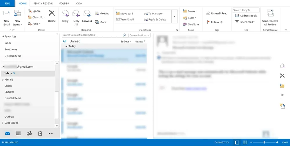 Locate Gmail mailbox in Outlook