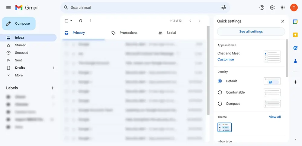 Select all settings in Gmail