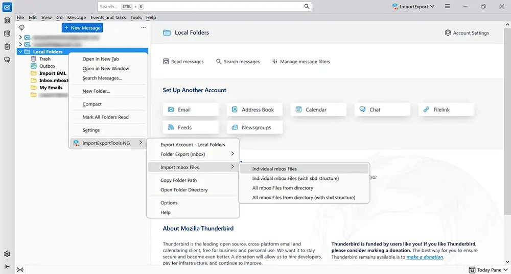 Importing Individual MBOX files using ImportExportTools NG in Thunderbird