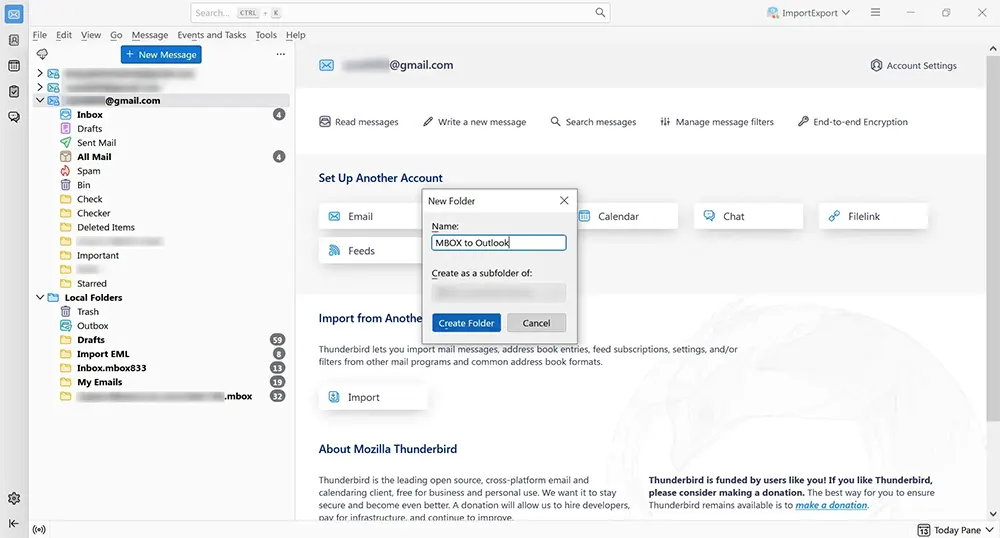 Name and create folder in Thunderbird