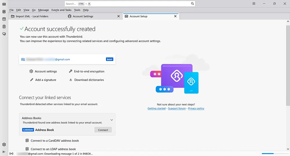 Finalize account setup in Thunderbird