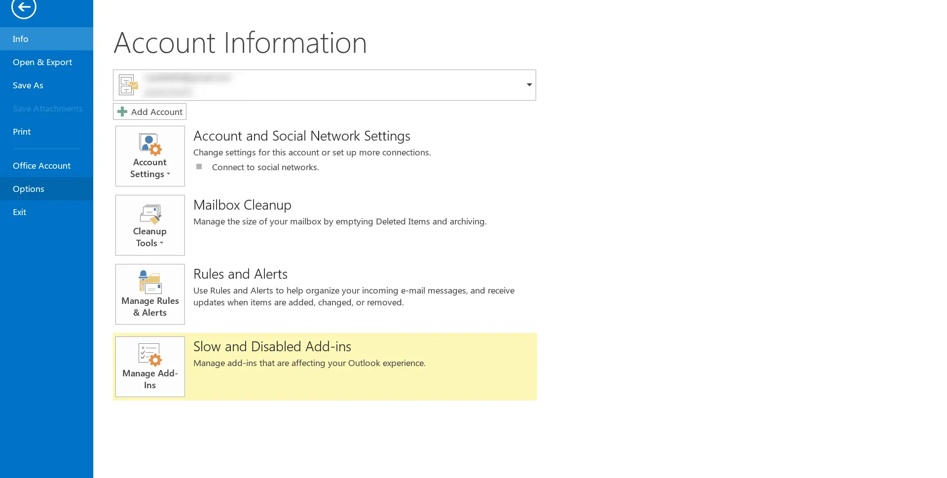 Accessing Options from File menu in Outlook