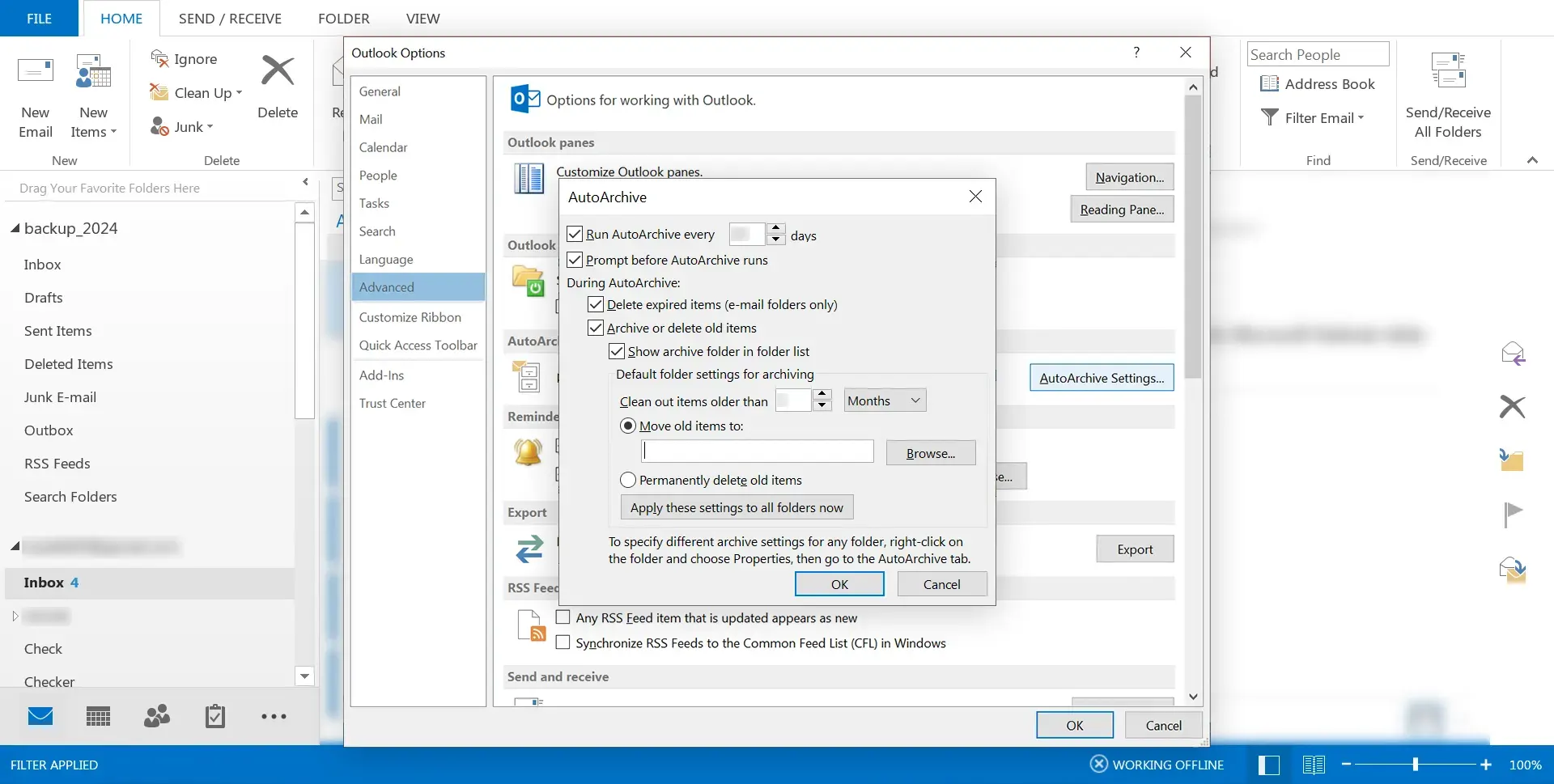 Configuring Auto Archive frequency in Outlook