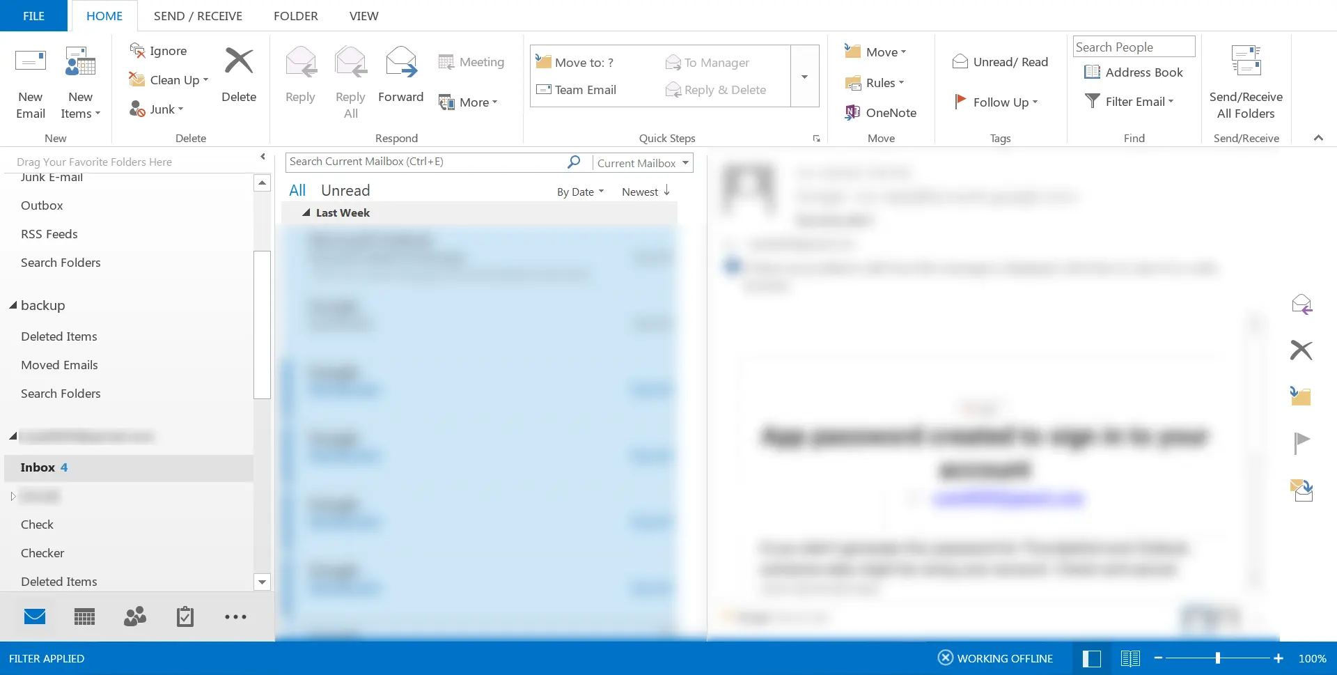 Selecting emails for transfer in Outlook OST