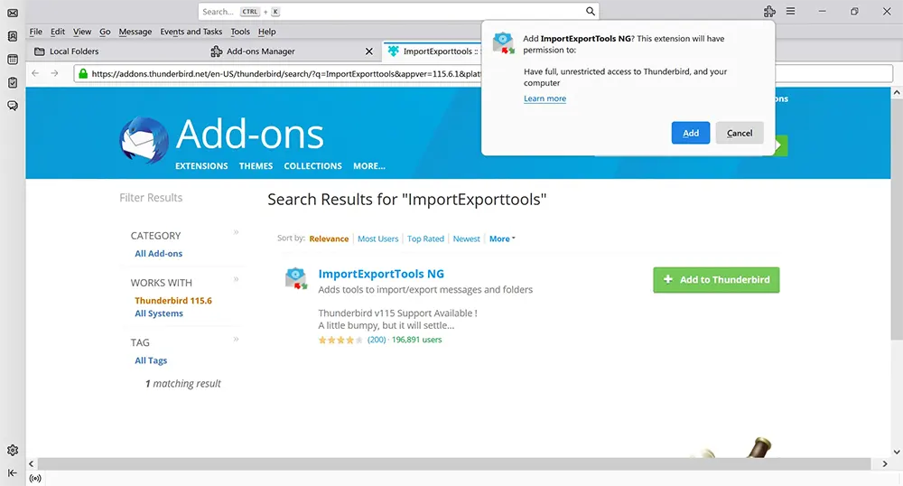 Add ImportExportTools NG prompt.