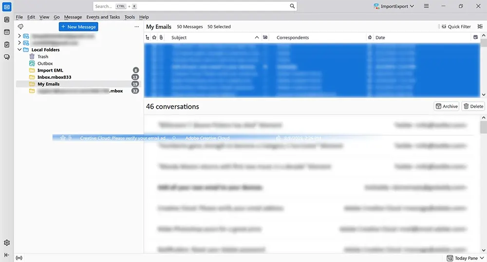 Dragging selected emails in Thunderbird.