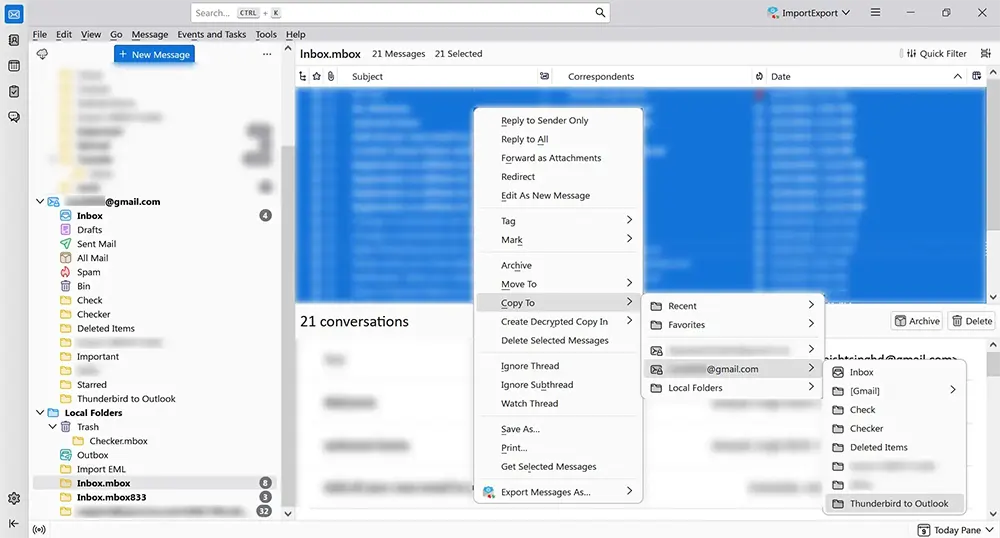 Choosing destination folder in Gmail
