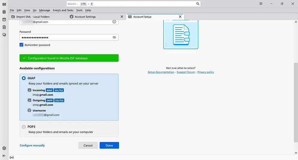 Choosing IMAP in Thunderbird