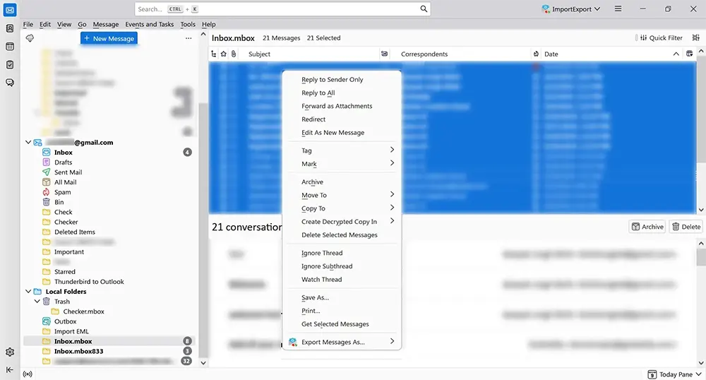 Copying emails to Gmail folder in Thunderbird