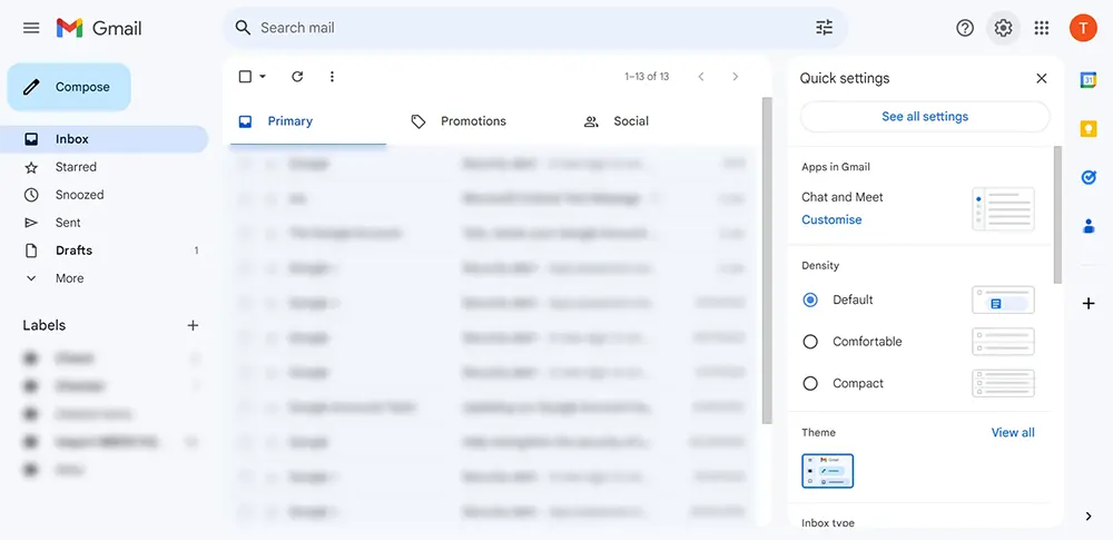 Gmail settings gear icon