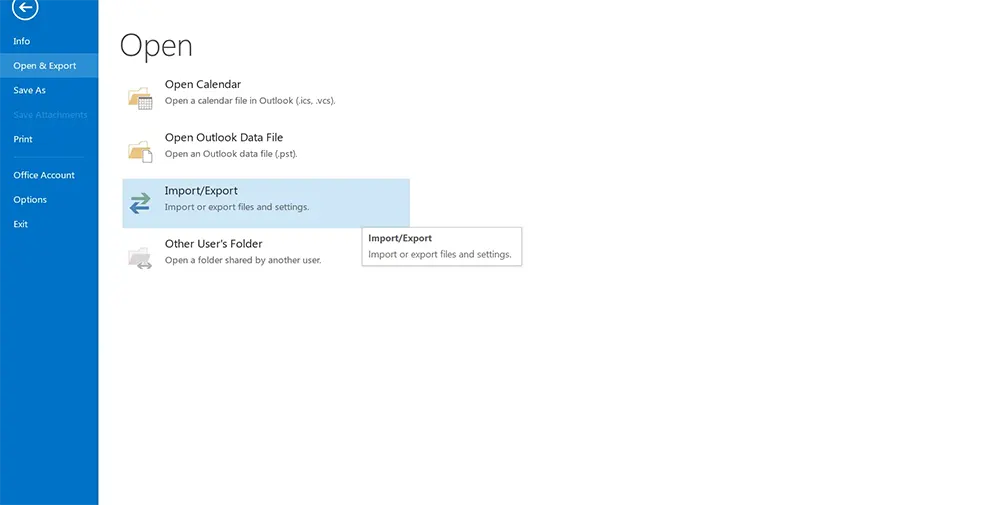 Outlook Import/Export option