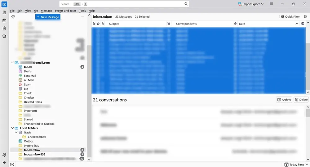 Selecting emails in Thunderbird